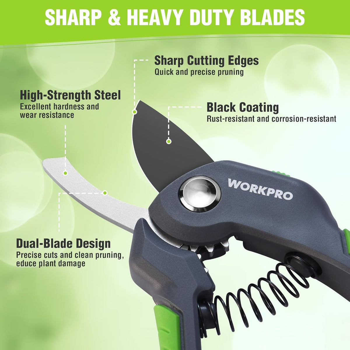 WORKPRO 8.5" Bypass Pruning Shear, Heavy Duty Garden Scissors & Clippers with Labor-Saving Design