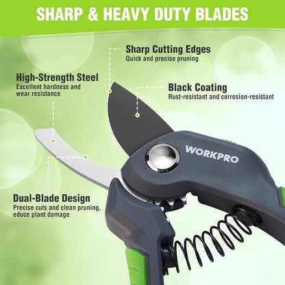 WORKPRO 8.5" Bypass Pruning Shear, Heavy Duty Garden Scissors & Clippers with Labor-Saving Design