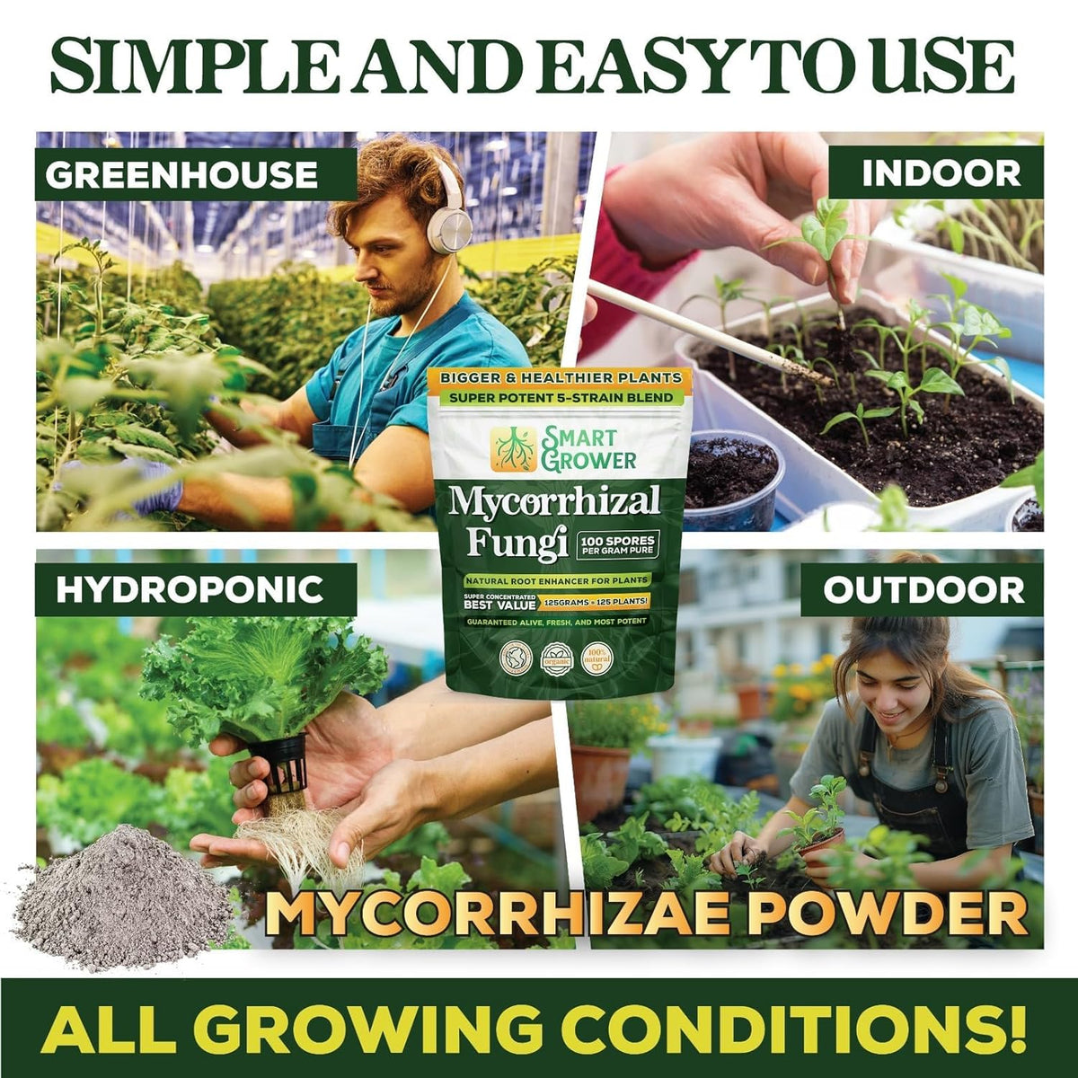 Mycorrhizal Fungi Organic Root Enhancer for Plants, Super Potent 100 Spores Per Gram, 5-Strain