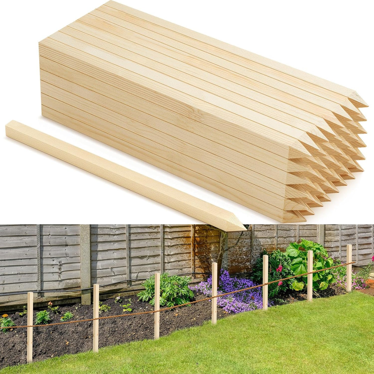 48 Pieces Wooden Garden Stakes 18 x 0.75 Inch Grade and Survey Stakes Wooden Garden and Sign Posts