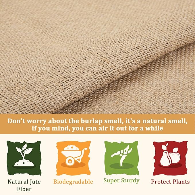 Riare 15 Feet x 40 Inch Natural Burlap Plant Covers Freeze Protection- High Density Jute Burlap