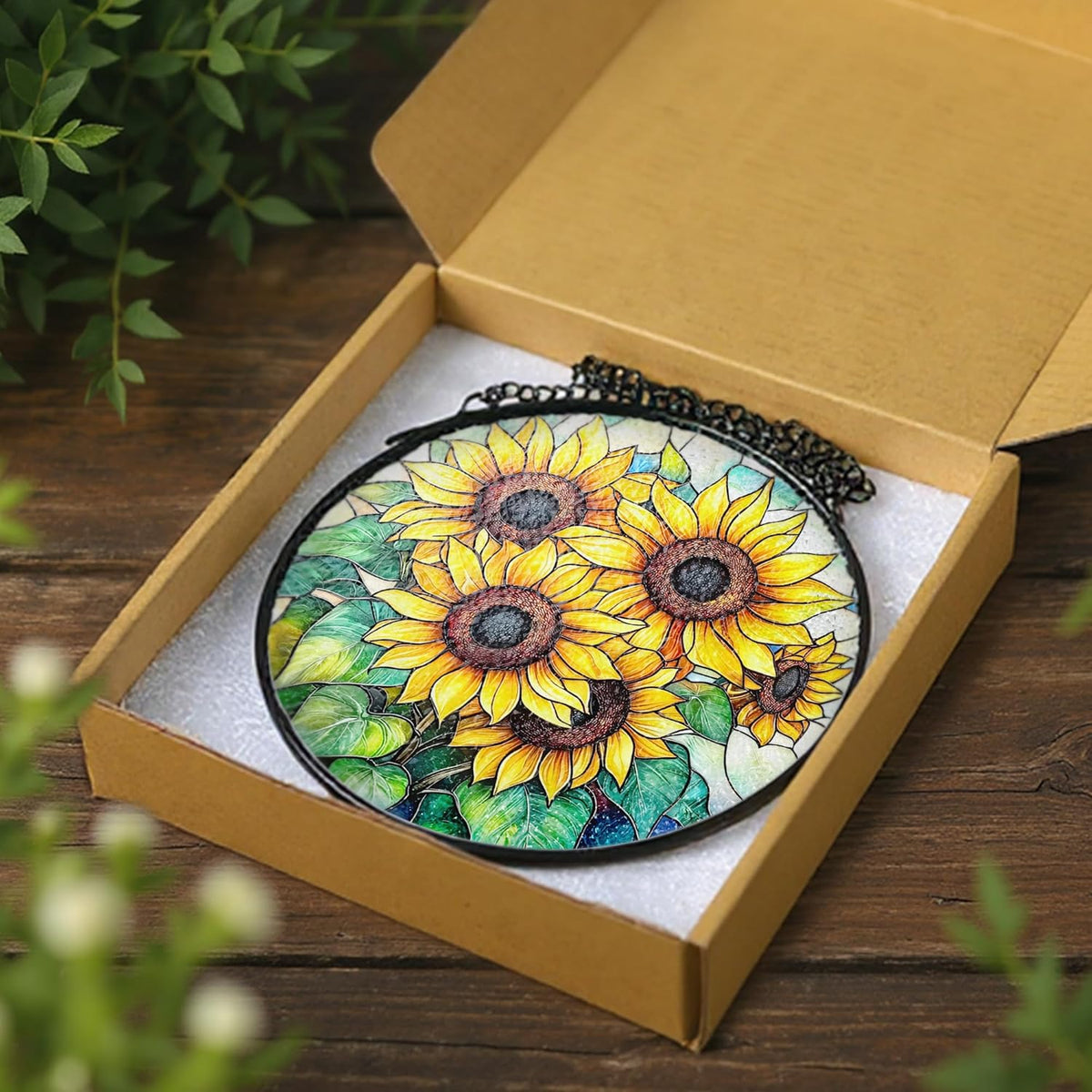 Stained Glass Window Hanging, 8 Inch Sunflower Stained Glass Suncatcher, Suncatchers for Windows