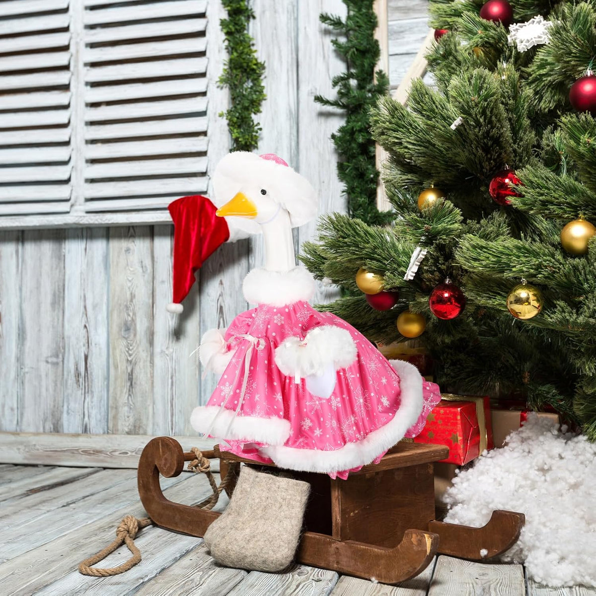 Suzile Pink Christmas Goose Outfit Dresses Clothes for 23" High Cement or Plastic Porch Goose