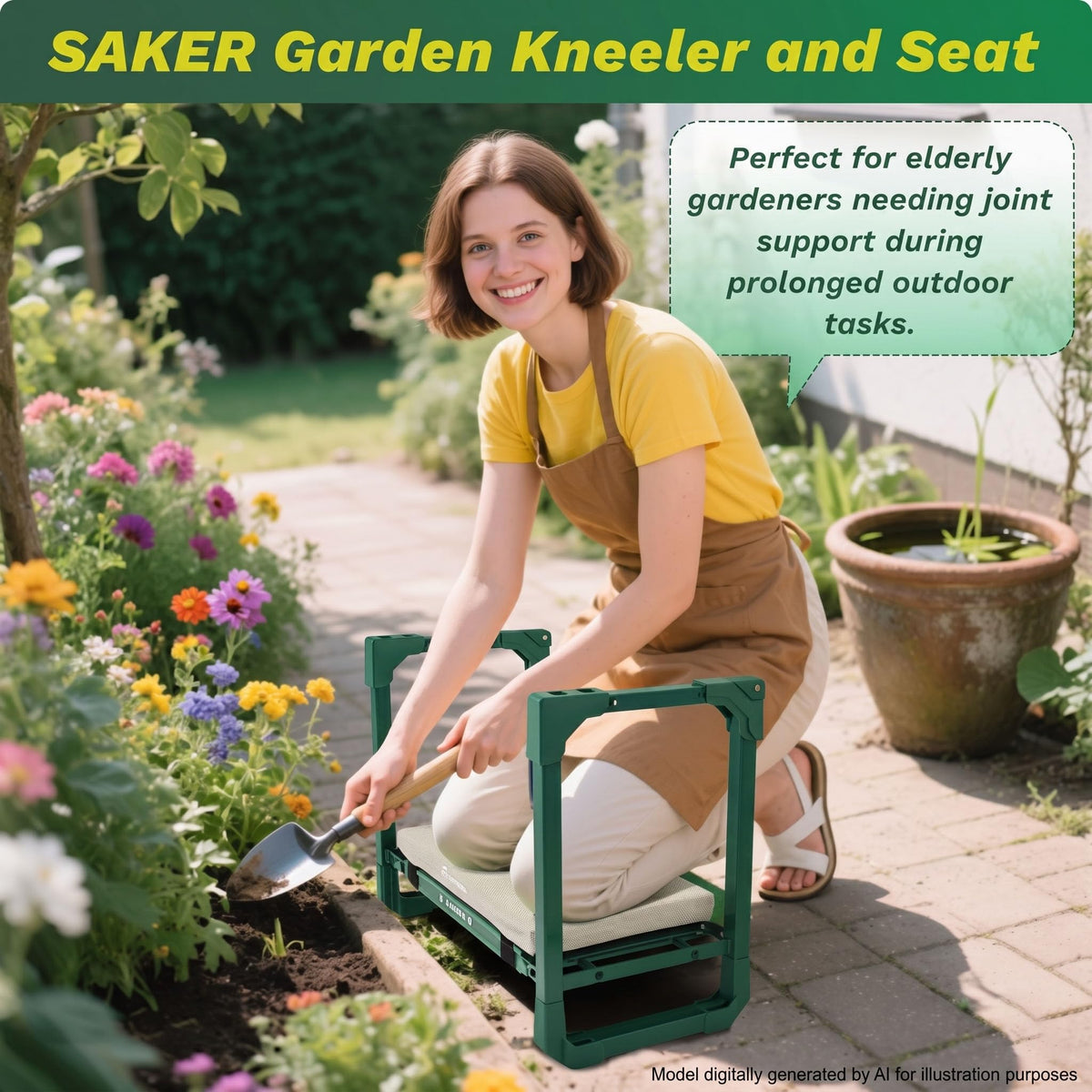 Saker Garden Kneeler and Seat Foldable Gardening Stool with Extendable Legs