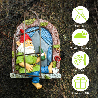 Gnome Tree Hugger, Funny Garden Gnome Resin Statue, Outdoor Ornaments Decor, Whimsical Tree