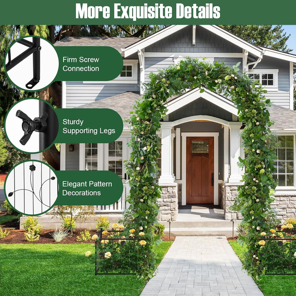Happygrill Garden Arbor, 86" Metal Archway Pergola w/2 Side Planters, 8 Ground Stakes, Sturdy Metal