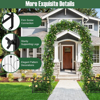 Happygrill Garden Arbor, 86" Metal Archway Pergola w/2 Side Planters, 8 Ground Stakes, Sturdy Metal