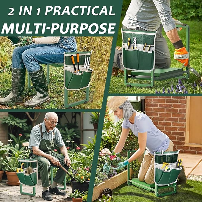 FLINTER Garden Kneeler and Seat, 10.2" Wider Heavy Duty Thick Gardening Bench for Kneeling and Seat