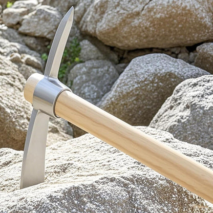 2 Pack 16 Inch Garden Pick Axe, Stainless Steel Hoe with Hardwood Handle, Pick Mattock Hoe, Mattock