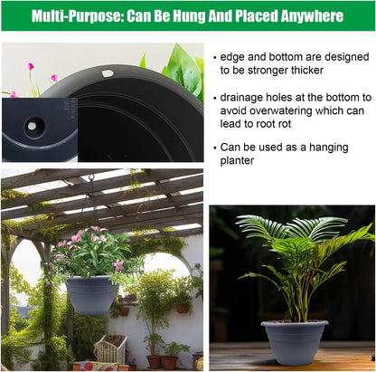 Plant Pots Set of 5, 10" Outside Diameter Flower Pots, 8.5" Inner Diameter Planters with Drainage