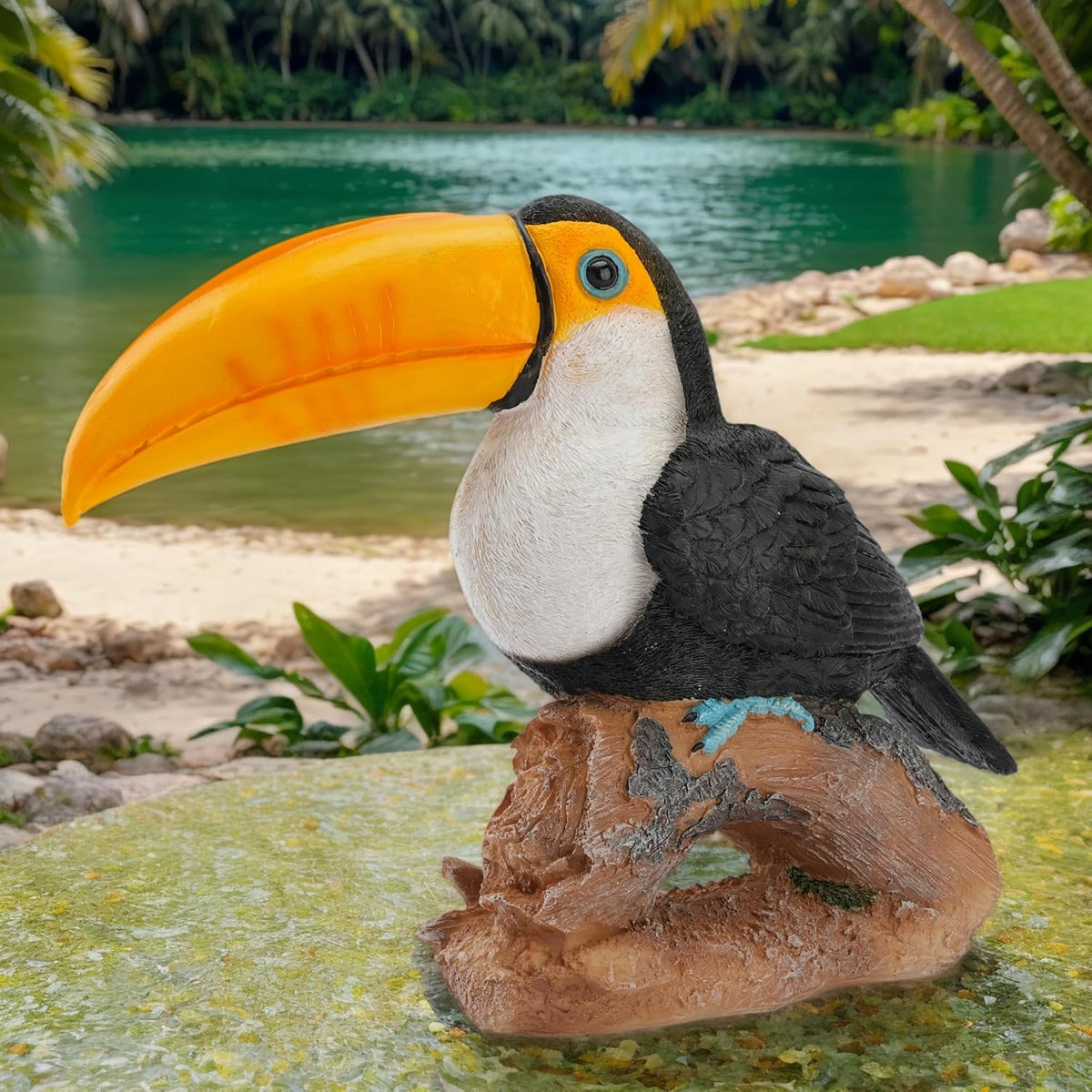 Real Toucan Statue, Vibrant Colorful Outdoor Bird Decor - 14.2" Resin Animal Sculpture,Waterproof &