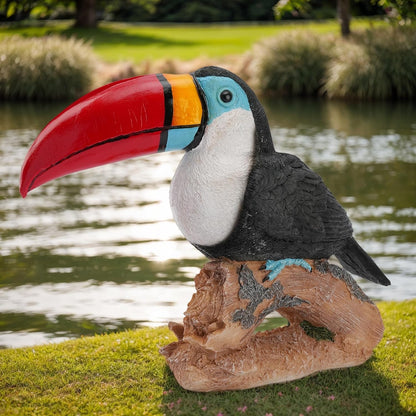 Real Toucan Statue, Vibrant Colorful Outdoor Bird Decor - 14.2" Resin Animal Sculpture