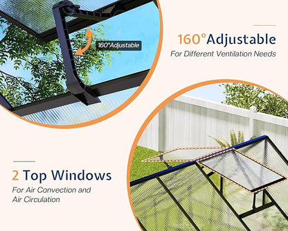 Jocisland 8x11.5x7 FT Polycarbonate Greenhouses for Outdoors, 2 Top-Opening Windows, 2 Swing Doors