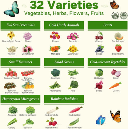 Lush&Dew Year-Round USDA Zone 4 Seed Bank, 32 Varieties Non-GMO Heirloom Seeds of Vegetables