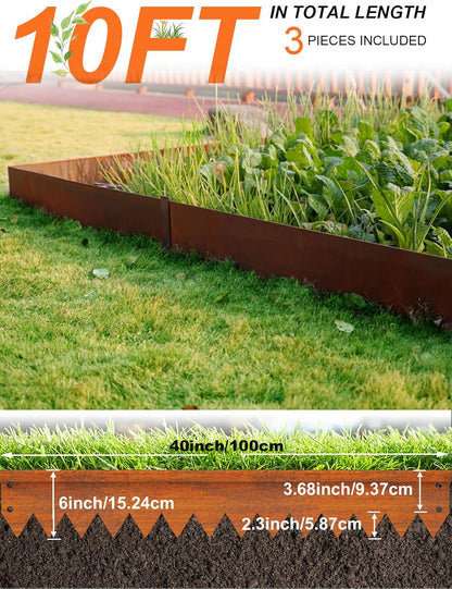 Vinci Landscape Edging Border, 40" L x 6" H 3Pack 10FT Total Rusted Corten Steel Garden Edging with
