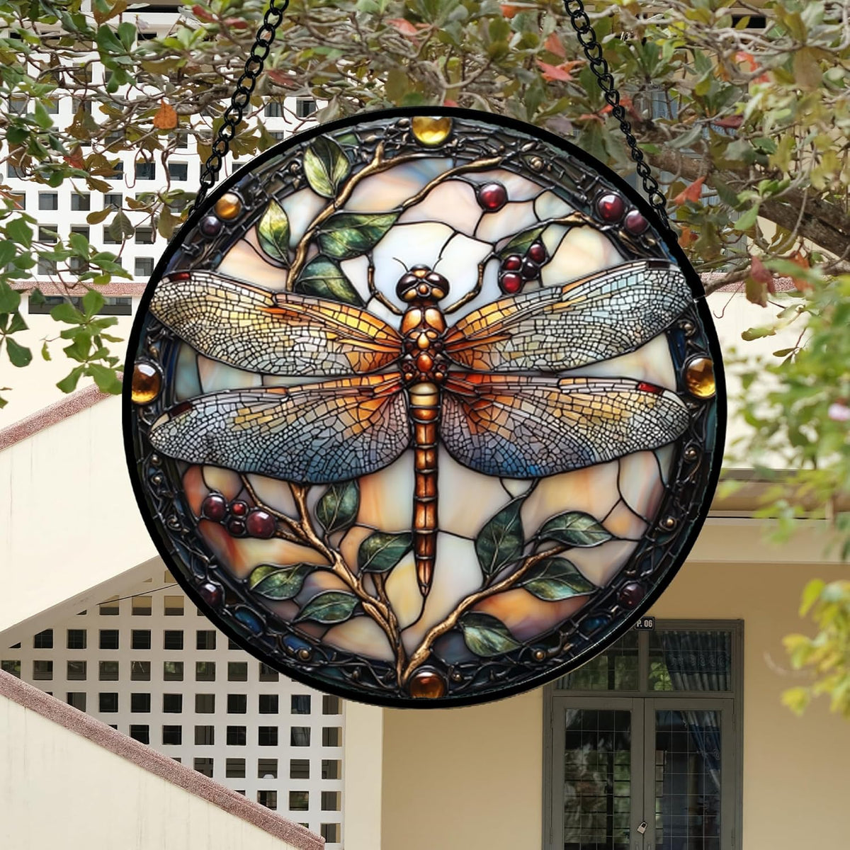 Stained Glass Window Hanging - Dragonfly Plant Suncatcher Ready to Hang Window Doors Home