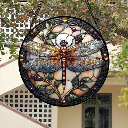 Stained Glass Window Hanging - Dragonfly Plant Suncatcher Ready to Hang Window Doors Home