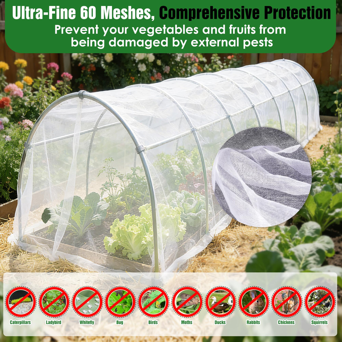 10 X 60FT Garden Mesh Netting Ultra Fine Mesh Netting Pest Barrier, Insect Bug Bird Netting for