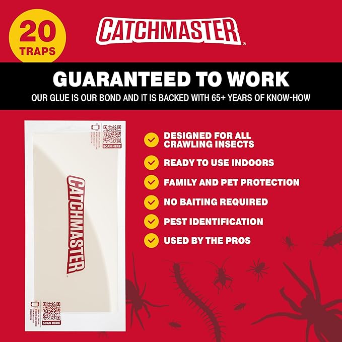 Catchmaster XL Extra-Strength Centipede & Spider Glue Traps 20-PK, Adhesive Bug Catcher, Spider