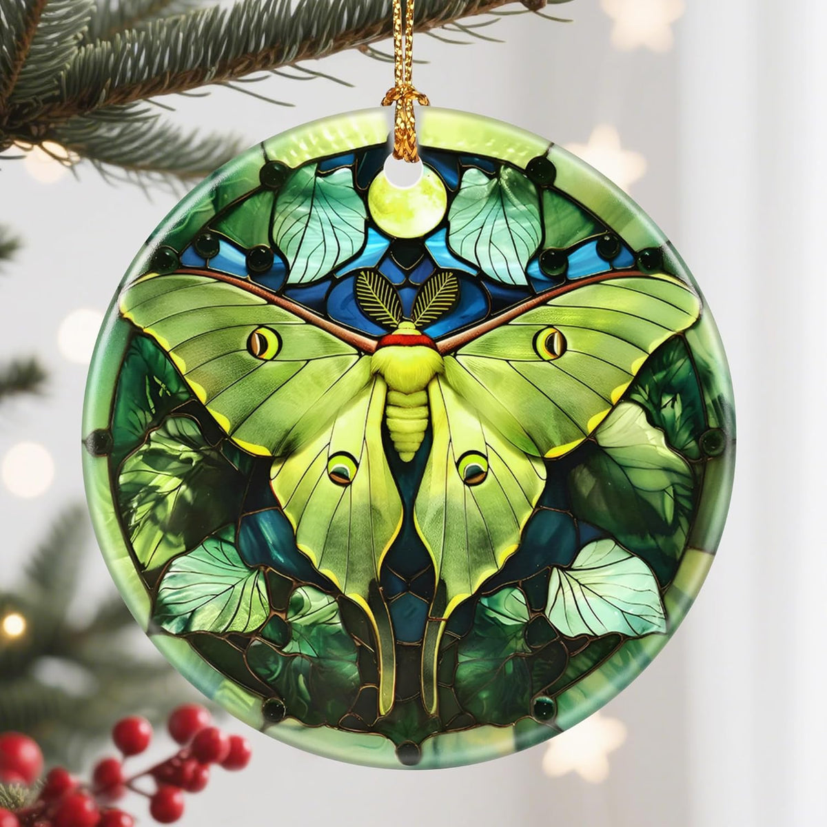 Christmas Ornament, Christmas Decoration, Ceramic-Style Luna Moth Ornament, Heirloom Keepsakes