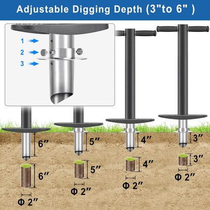 BeneLabel Garden Bulb Planter Tool with Adjustable Digging Depth from 3 to 6 Inch Grass Plugger