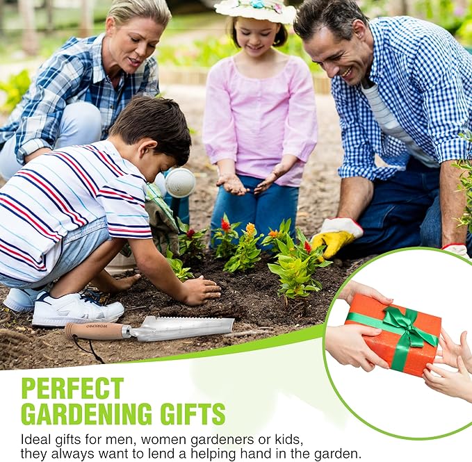 WORKPRO Garden Trowel with Wood Handle, Stainless Steel Narrow Hand Shovel, Multi- Use Flat Garden