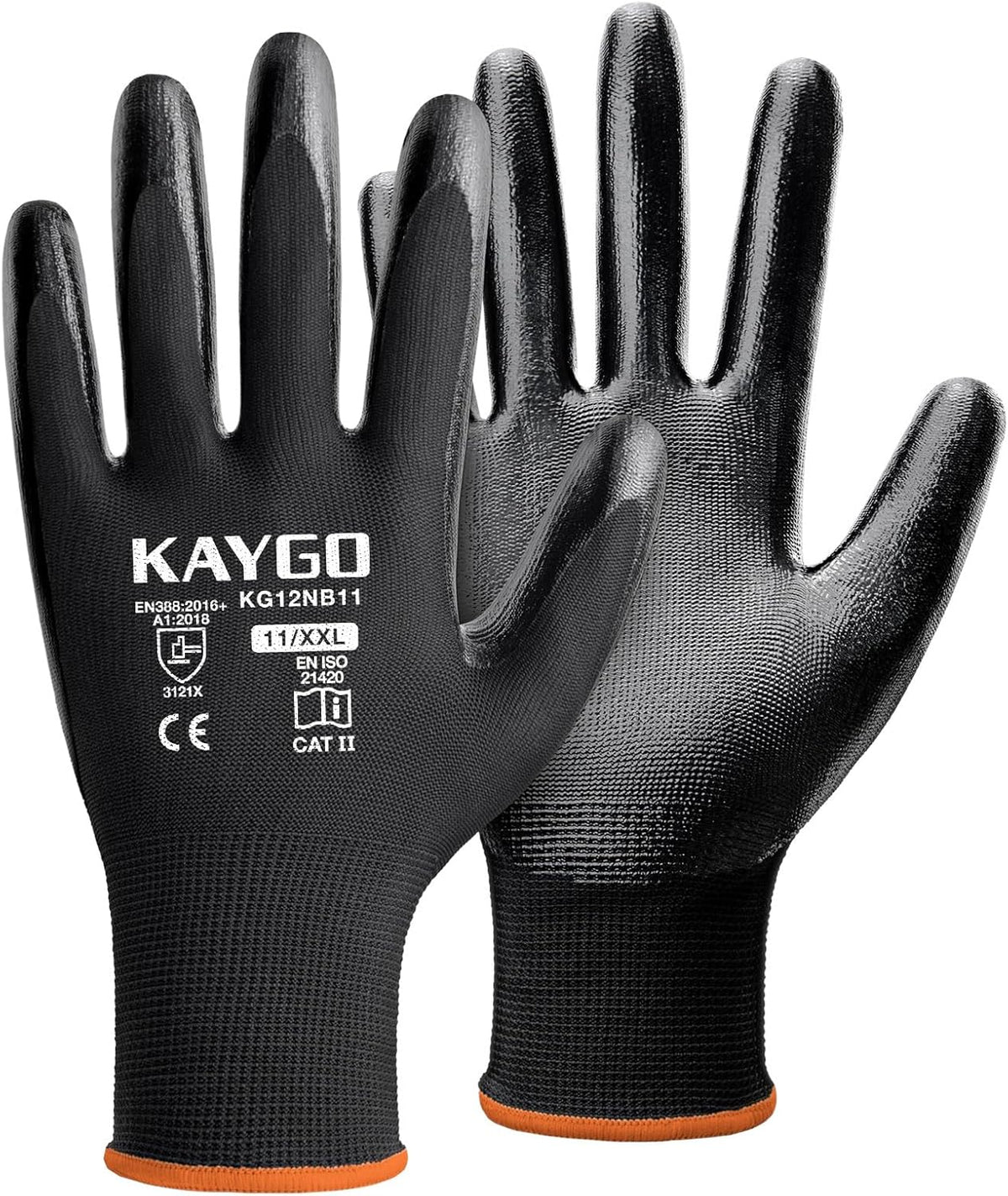 KAYGO Work Gloves Nitrile Coated, 12 Pairs KG12N，Seamless Knit, Protective Safety Work Gloves with