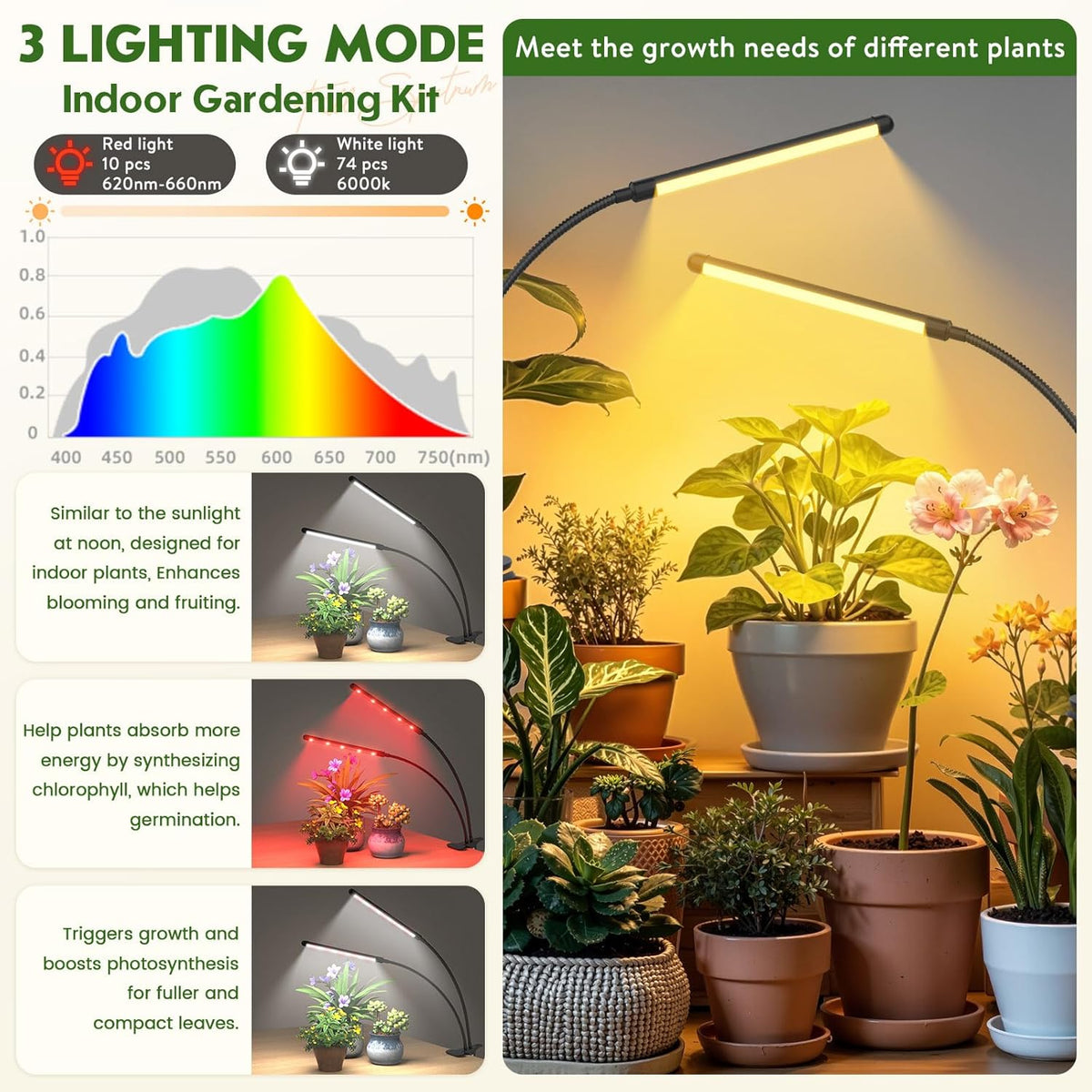 TOSKING 48" Tall Plant Stand with Grow Lights - 5-Tier Corner Plant Shelf with LED Full Spectrum