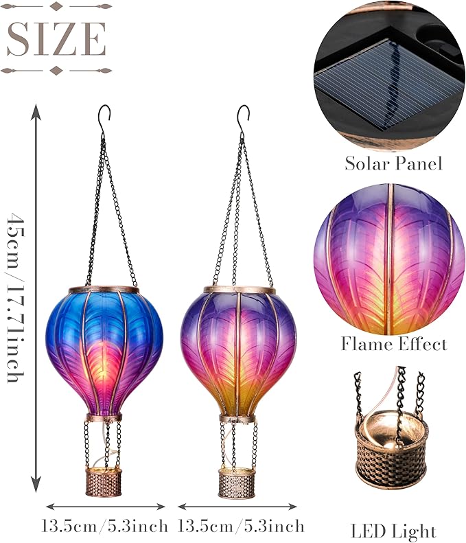 TERESA'S COLLECTIONS 2 Pack Hanging Solar Lantern Outdoor Garden Decor for Valentine ,Waterproof