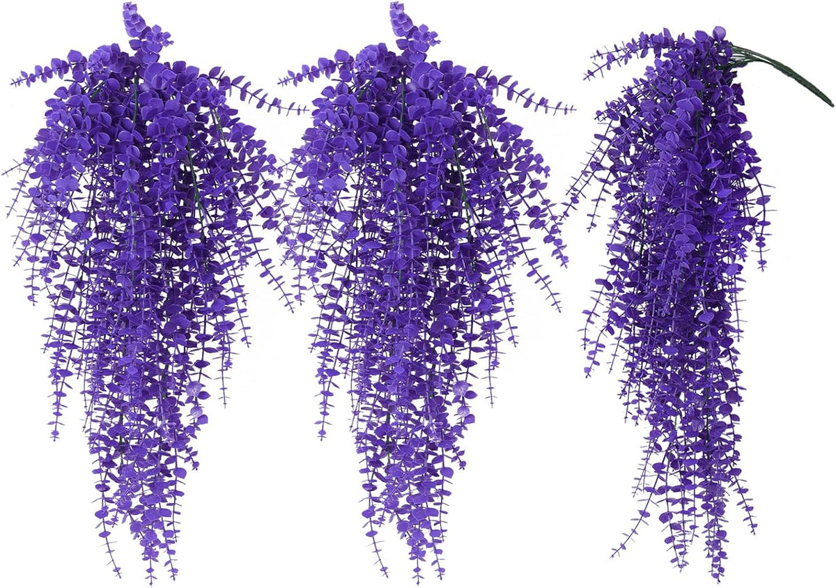 RECUTMS Artificial Hanging Plants Fake Plants Greenery Vines Aritificial Plants Eucalyptus Purple