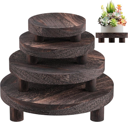 Wood Plant Stand Indoor Outdoor, 12/10/8/6" Round Wood Riser for Decor, Wooden Stool Display Stand