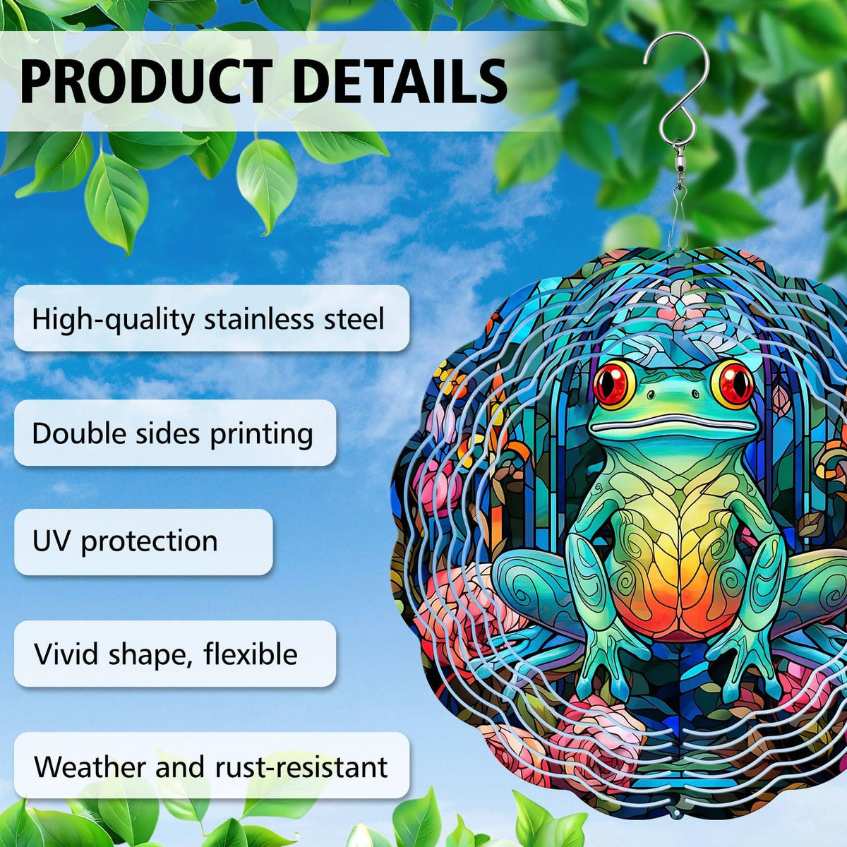 Frog Yard and Garden Wind Spinner, Unique 3D Hanging Frog Wind Spinner
