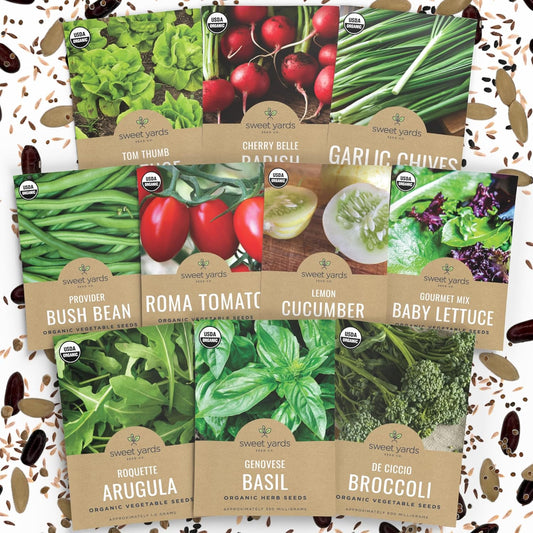 Organic Container Garden Seeds Variety Pack - 10 Individual Packs - 2025 Season - Ruquette arugula