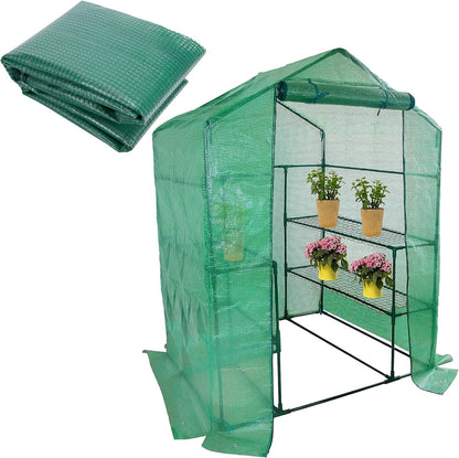 Walk-in Greenhouse Replacement Cover with Roll-Up Zipper Door- 56"x56"x76" PE Plant Gardening