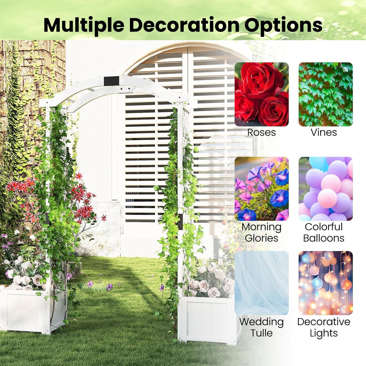 Happygrill Garden Arbor with Planter Boxes, Outdoor Wedding Arch with Trellis for Climbing Plants