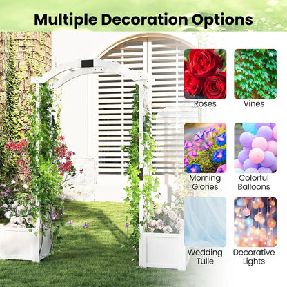 Happygrill Garden Arbor with Planter Boxes, Outdoor Wedding Arch with Trellis for Climbing Plants