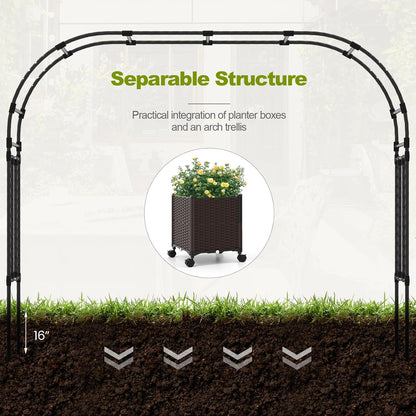 Happygrill 80" Garden Arch Trellis, Metal Archway Pergola with 2 Planter Boxes, Detachable