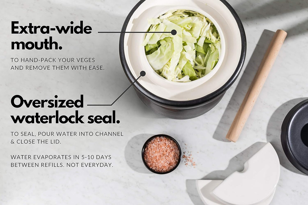 TOMO Fermentation Crock with Weights - Ceramic Sauerkraut Pickling Crock - Stoneware Kombucha