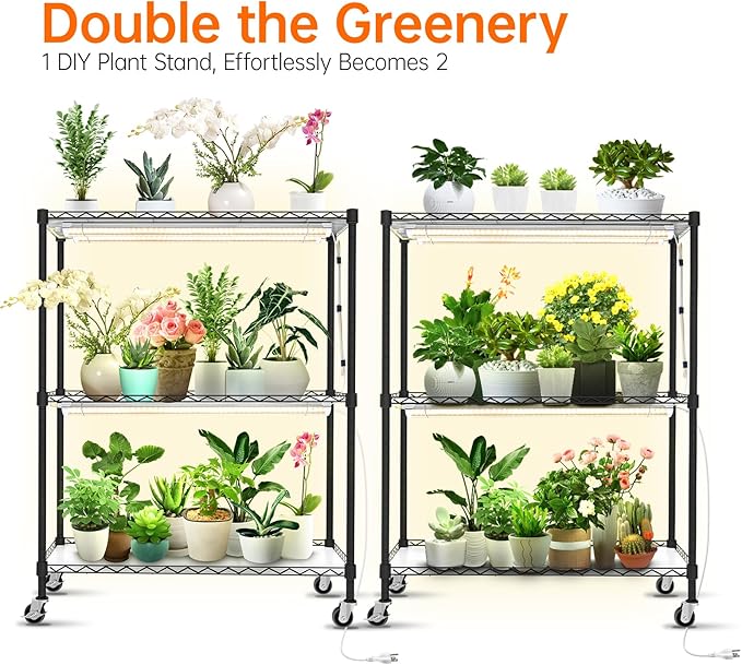 Bstrip DIY Plant Shelf with Grow Light, Grow Light Shelf with Adjustable Rack and Wheels, Plant