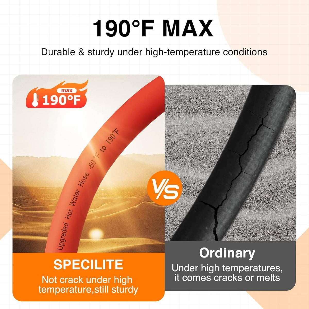 SPECILITE 3/4" Hot/Cold Garden Water Hose 50 ft, -50℉-190℉,Flexible & Lightweight With 3/4" Brass