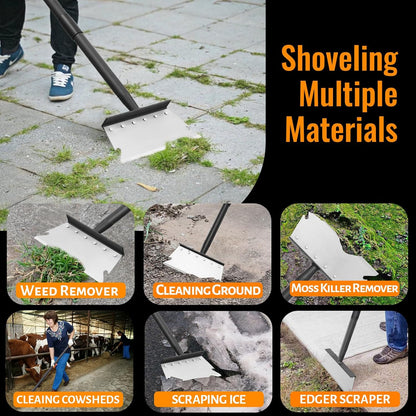 Garden Flat Shovel Scraper, Multifunctional Garden Cleaning Shovel with 59 Inch Long Handle, Heavy