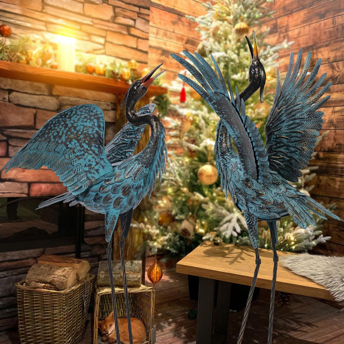 Natelf Garden Crane Sculptures & Statues, Blue Heron Decor Outdoor Large Bird Yard Art, Standing