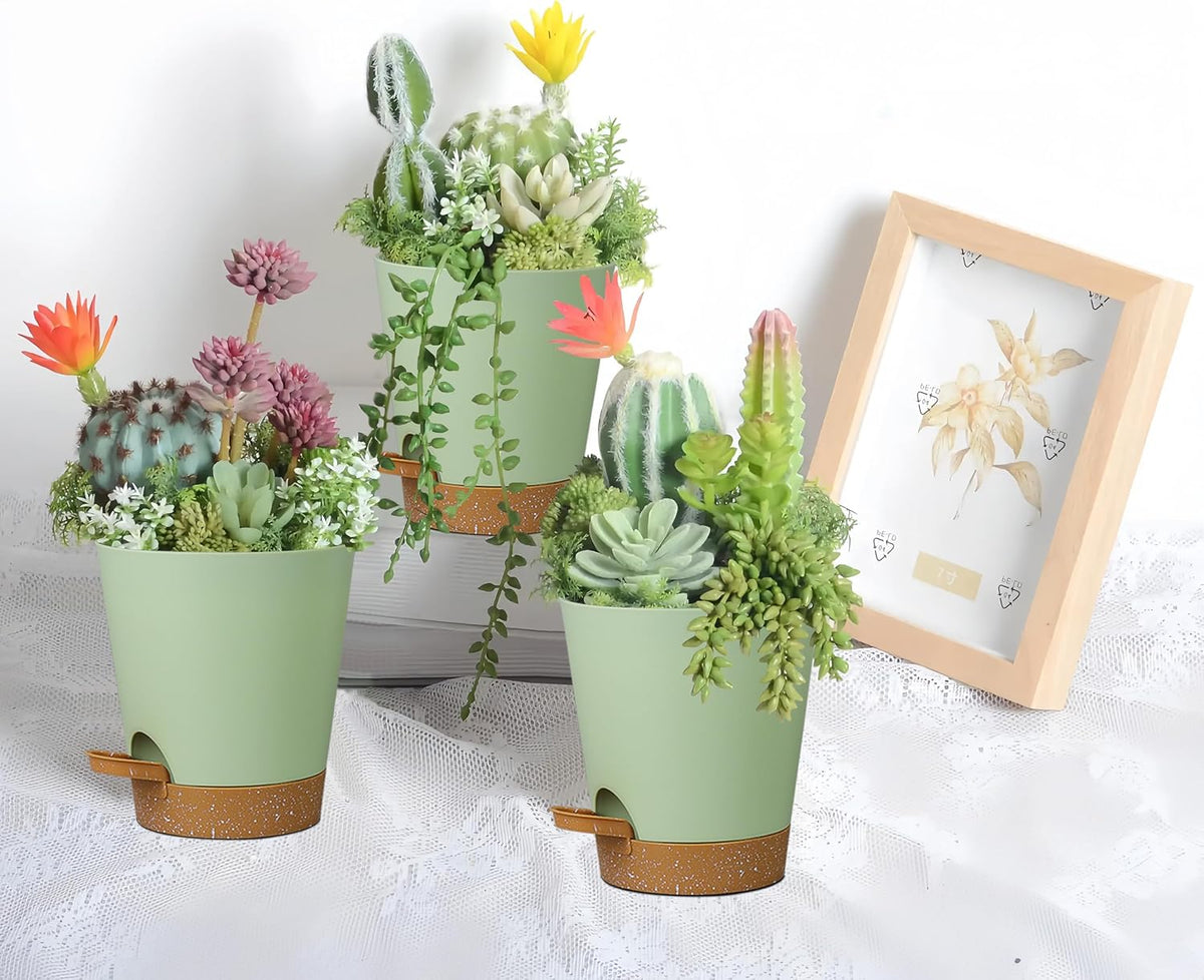 12 Pack 4 Inch Self Watering Plant Pots with Drainage and Saucers，Plastic Flower Pots for Indoor