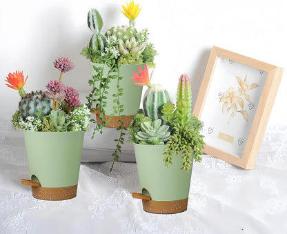 12 Pack 4 Inch Self Watering Plant Pots with Drainage and Saucers，Plastic Flower Pots for Indoor
