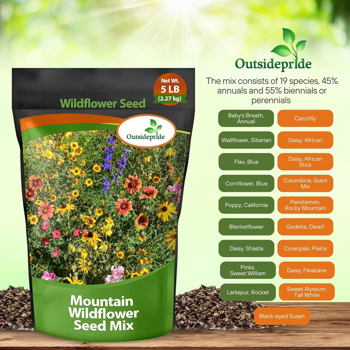 Outsidepride Mountain Wild Flower Seed Mix - 5 lbs Premium Blend of Annual & Perennial Wildflower