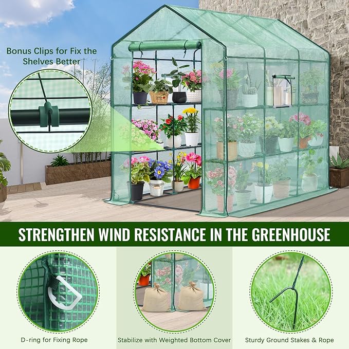 Greengro Greenhouse, 57 x 85 x 76'' Greenhouses for Outdoors, Portable Greenhouse Kit with Mesh