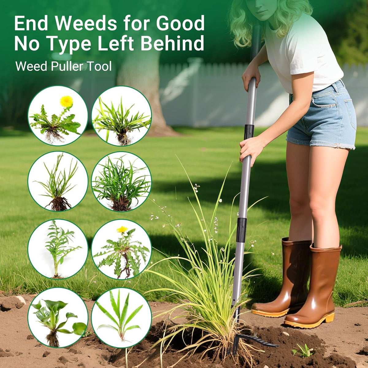 Suchtale Metal Weeder，Stand Up Weed Puller Tool with Long Handle – Heavy-Duty All-Metal Weeder with