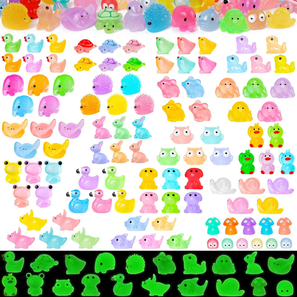 120pcs Luminous Mini Resin Animals 20 Types to Hide Miniature Resin Animals Figures Glow in the