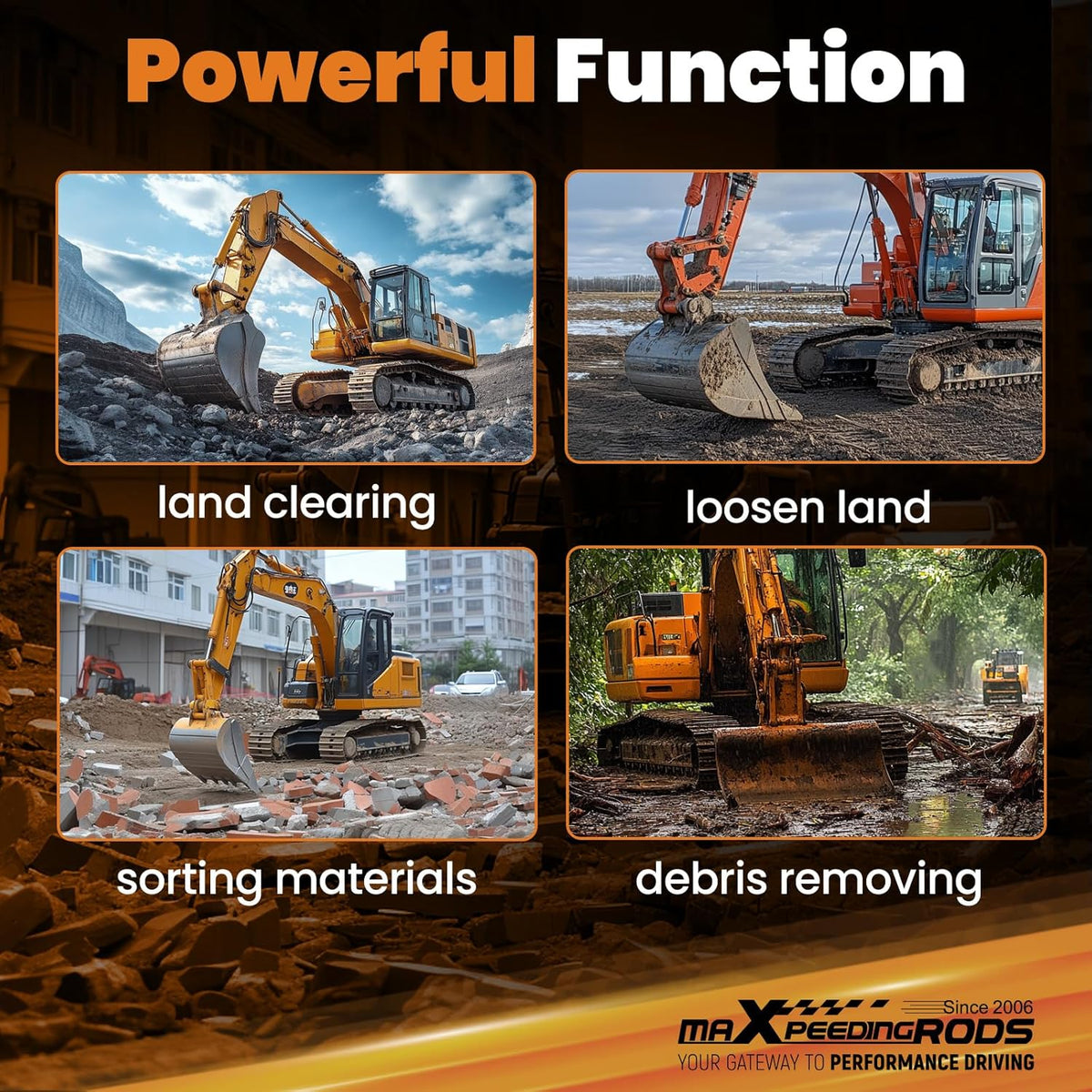 maXpeedingrods Mini Excavator Rake, Wide Backhoe Rake for 0.8-1.5T Excavators, Hydraulic Tilt