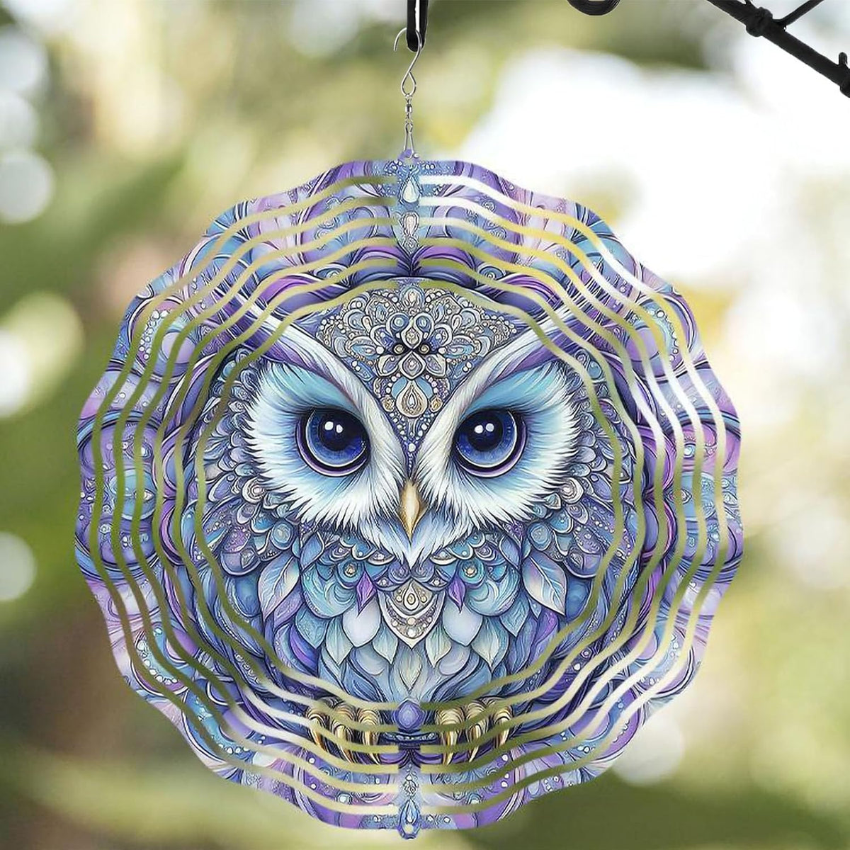 10 Inch Owl Wind Spinner, 3D Stainless Steel Hanging Kinetic Wind Sculpture Gifts for Garden Decor